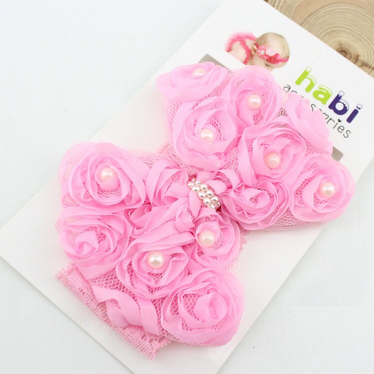 1 Piece MAYA STEPAN Baby Headband Bowknot Handmade DIY Toddler Infant Kids Hair Girl Newborn Bows Lace Chiffon Pearl Turban: Pink