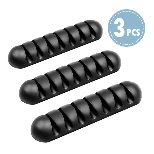 Ihuigol siliconen usb-kabelorganizer met 7 gaten, opwindbare draden, kabelbeheer voor hoofdtelefoon, muis, toetsenbord in thuiskantoor, auto: 3 stuks zwart