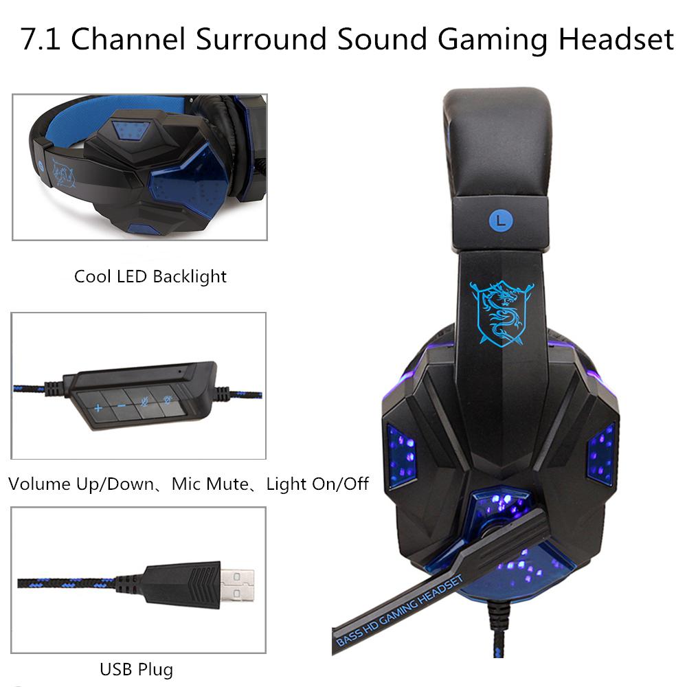 HobbyLane Gaming Headphones - USB 5.1 Stereo, Foldable Headset with Mic, Active Noise Cancelling for PC Gamers: Dark blue