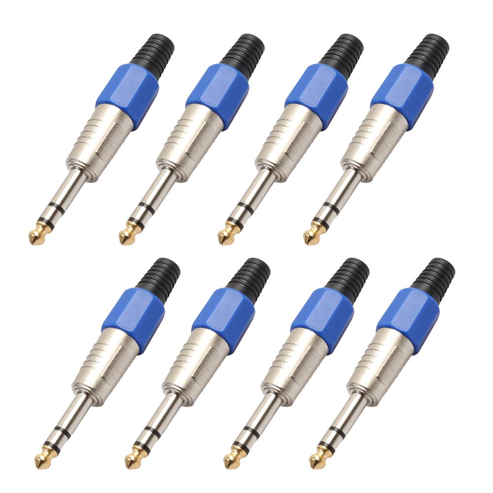 8 Stuks Vergulde 6.35Mm Male 1/4 In Jack Plug Abs Blue Shell En Vergulde Plug Audio connector Solderen Adapter Blauw