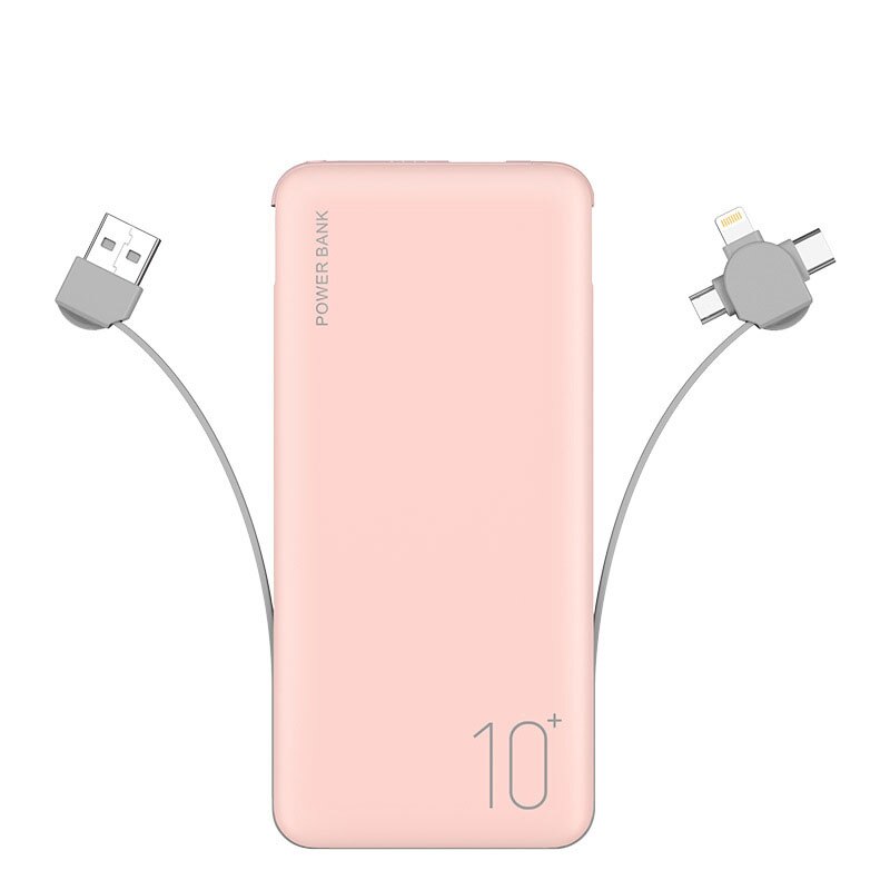 10000Mah Slim Power Bank Externe Batterij Draagbare Oplader Opladen Snelle 2A Met Kabel Powerbanktrust Bank Telefoon Batterij