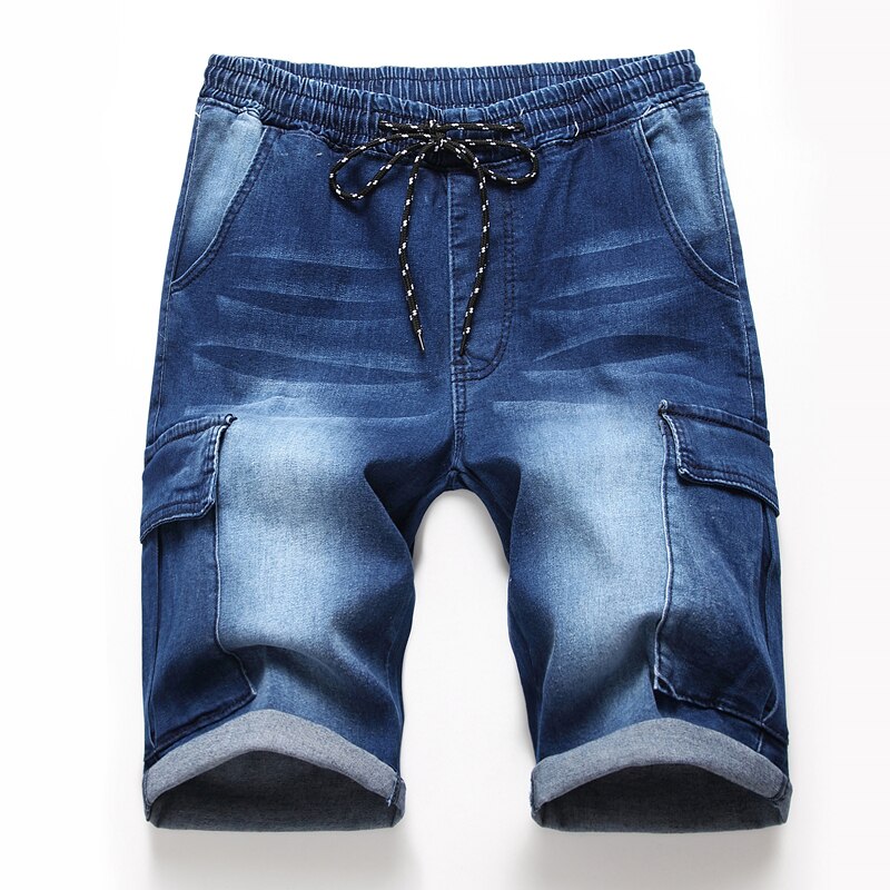 Men's Side pocket Bermuda Denim Short Men Summer Streetwear Hip hop Elastic waist Loose Cargo jeans shorts