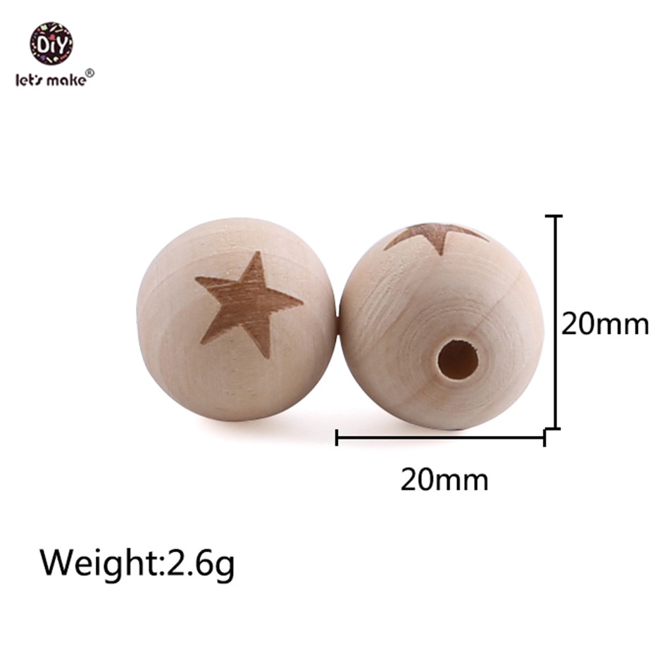 Anneau de dentition let's Make 10 pièces | Perles en bois d'érable, étoile en cœur de alimentaire, anneau de dentition en bois, de dentition, produit pour bébé