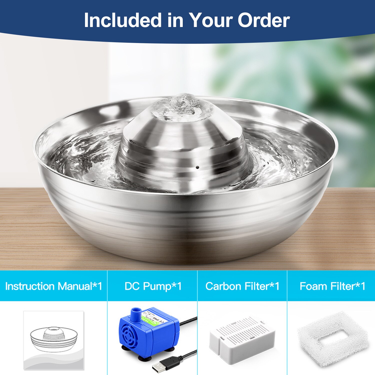 Fuente del gato de acero inoxidable con filtro bebedero automático ultrasilencioso para perros y gatos bebedero gato fuente de agua para gato