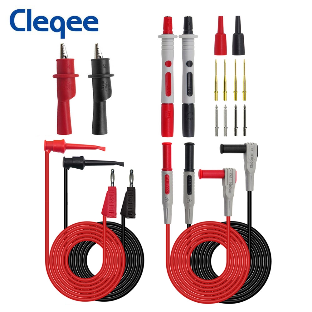 Cleqee-Kit de conductores para hacer pruebas, juego de conector banana de 4mm para probar enganches de cables, multímetro reemplazable, sonda de prueba, pieza de contacto, 18 piezas, P1308B