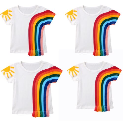 Camiseta de arco-íris com borla, camiseta fofa e macia para bebês meninos e meninas, 2019 venda quente