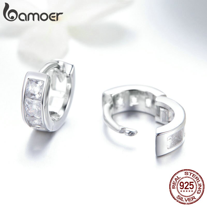 Bamoer Echt 925 Sterling Zilver Dazzling Kubieke Zirkoon Geometrische Kleine Stud Oorbellen Voor Vrouwen Sterling Zilveren Sieraden SCE515