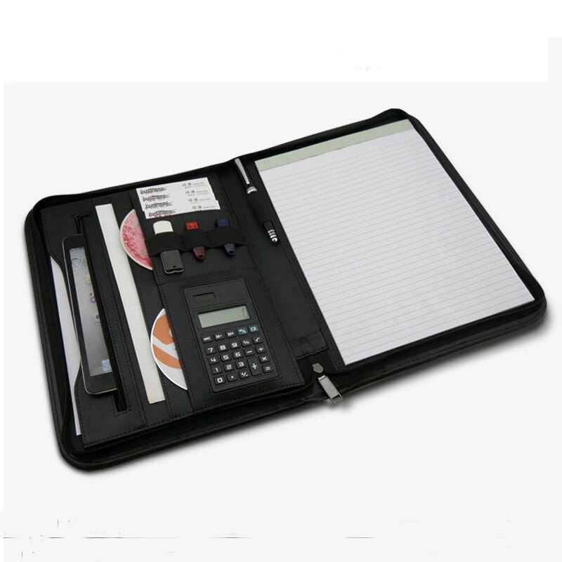 A4 zippered padfolio portfolio a4 PU leather folder file folder document organizer manger bag briefcase office supplies black