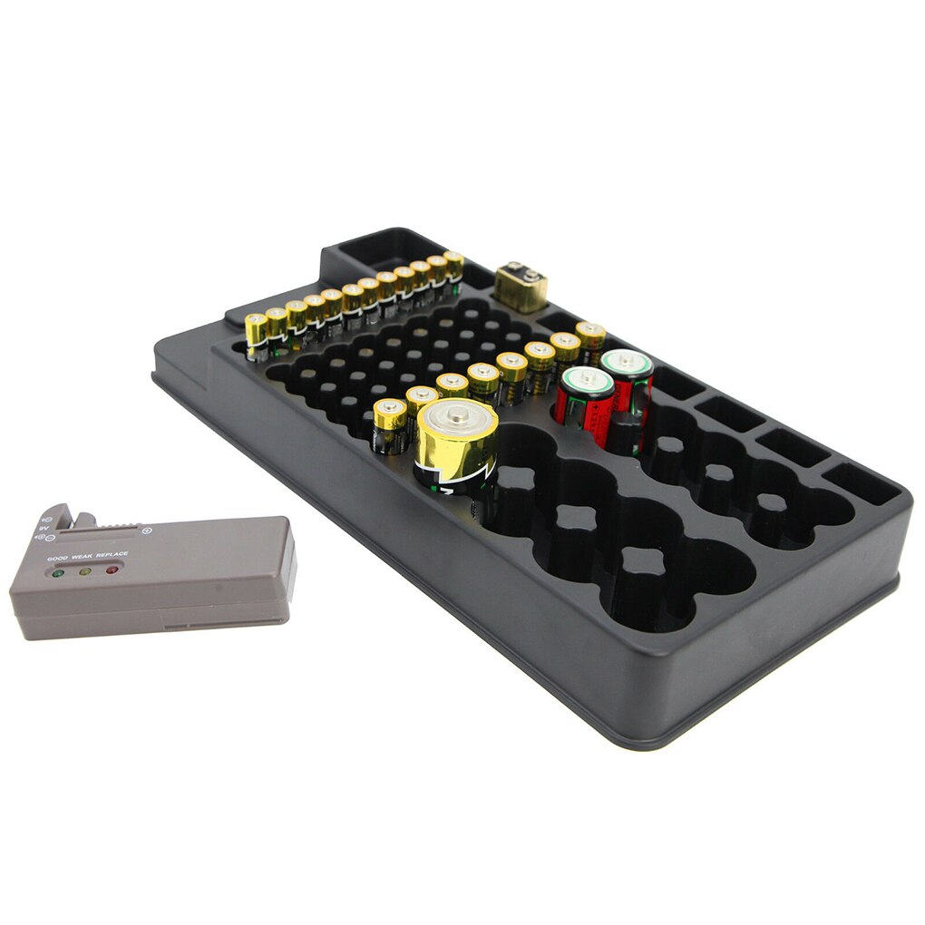 Battery Storage Organizer Tester Removable Case AA AAA 9V C D Battery Testing Storing Box