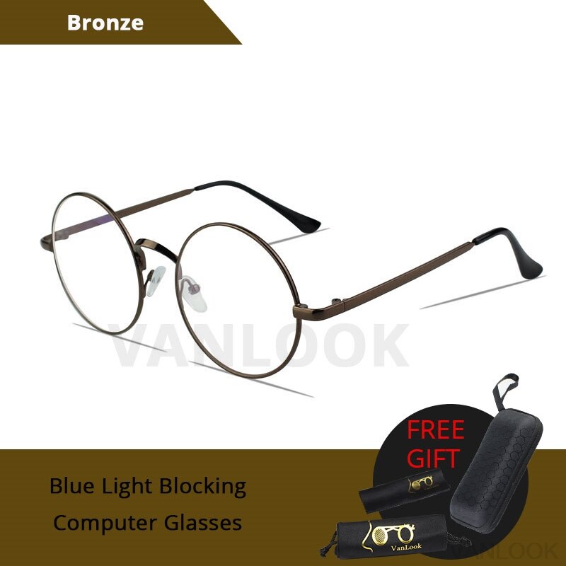 Round Glasses Transparent for Screen Computer Lenses Metal Frame Eyeglasses Women Men Anti Blue Ray Oculos De Grau Spectacles: Bronze