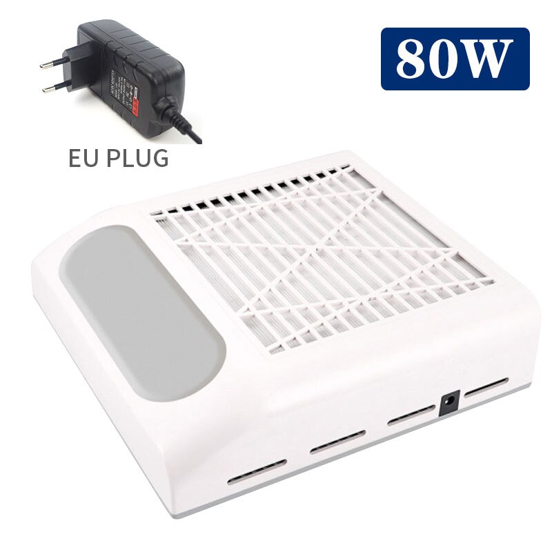 80W Sterke Nail Stofafzuiging Collector Stofzuiger Met Grote Power Ventilator Met Filter Nail Art Equipment Nail Voor manicure: EU Plug white