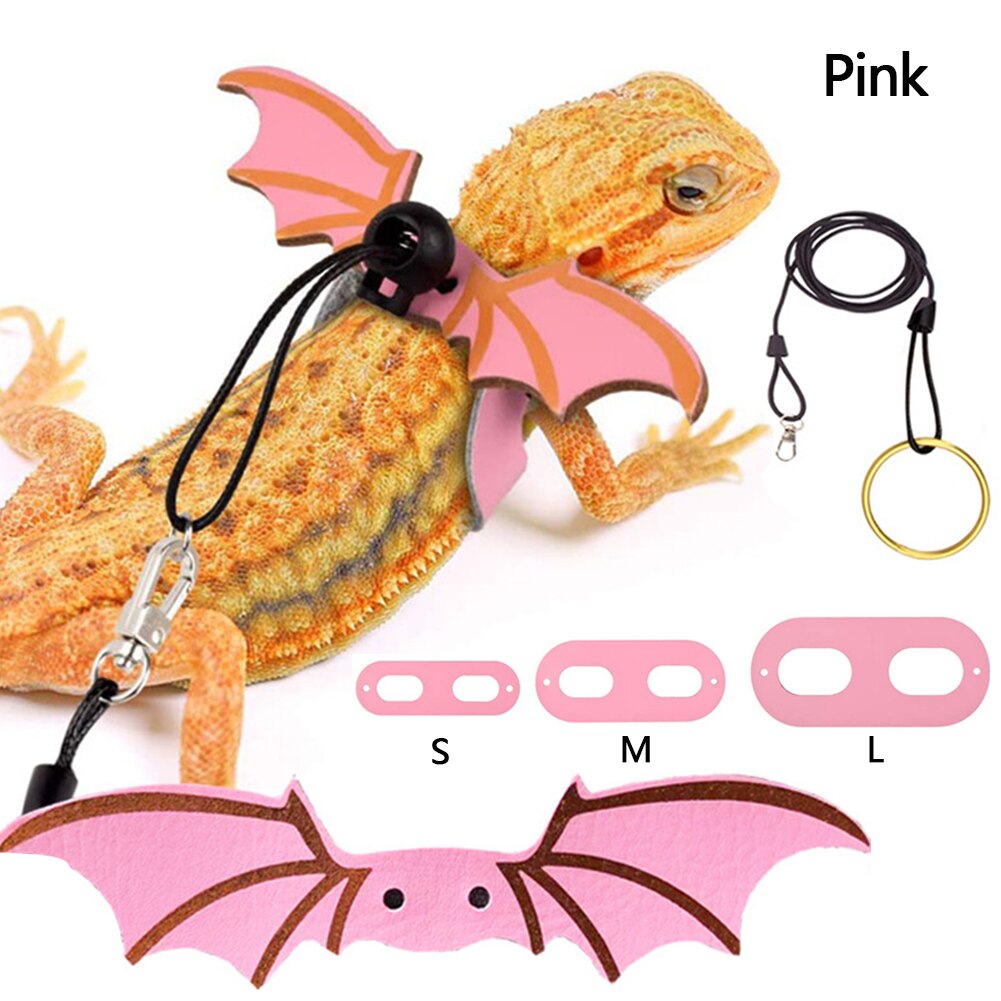 3pz corda di trazione in pelle lucertola regolabile con ali rettile guinzaglio drago barbuto imbracatura anti-morso guinzaglio forniture per animali domestici: rosa