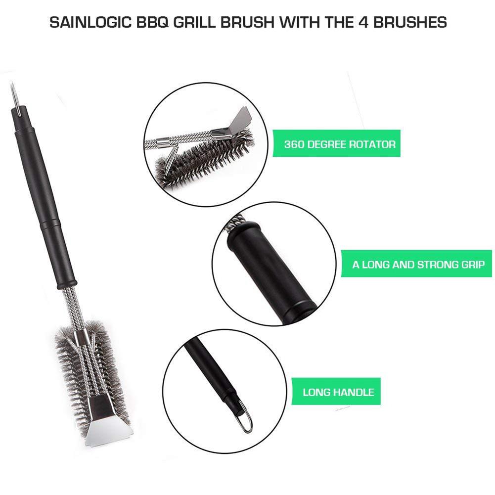 Stainless steel barbecue cleaning brush, wire three-in-one outdoor cleaner, large brush