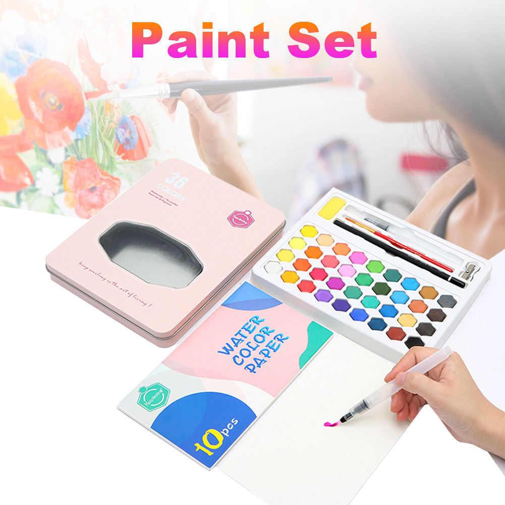 Art Supply 36 Kleur Aquarel Kunstenaar Verf Set Met Plastic Palet Deksel Case Penseel