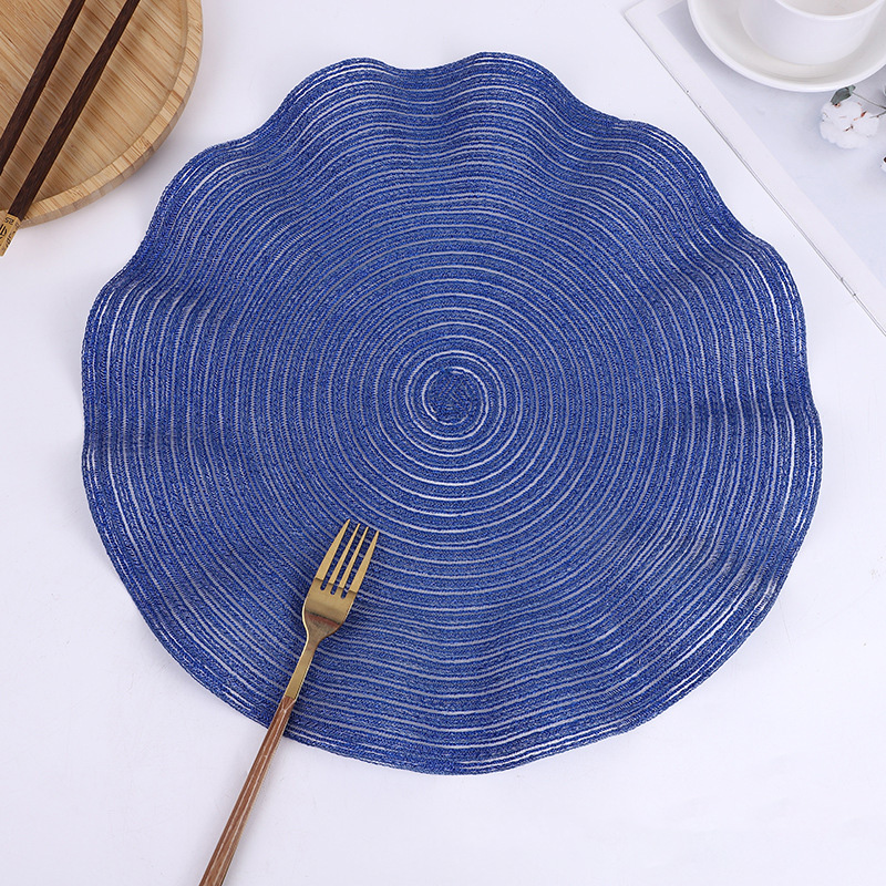 Tovagliette rotonde ondulate Set di 6 tovagliette a cerchio intrecciate intrecciate da 15 pollici per tavoli da pranzo tovagliette da cucina lavabili: Blu