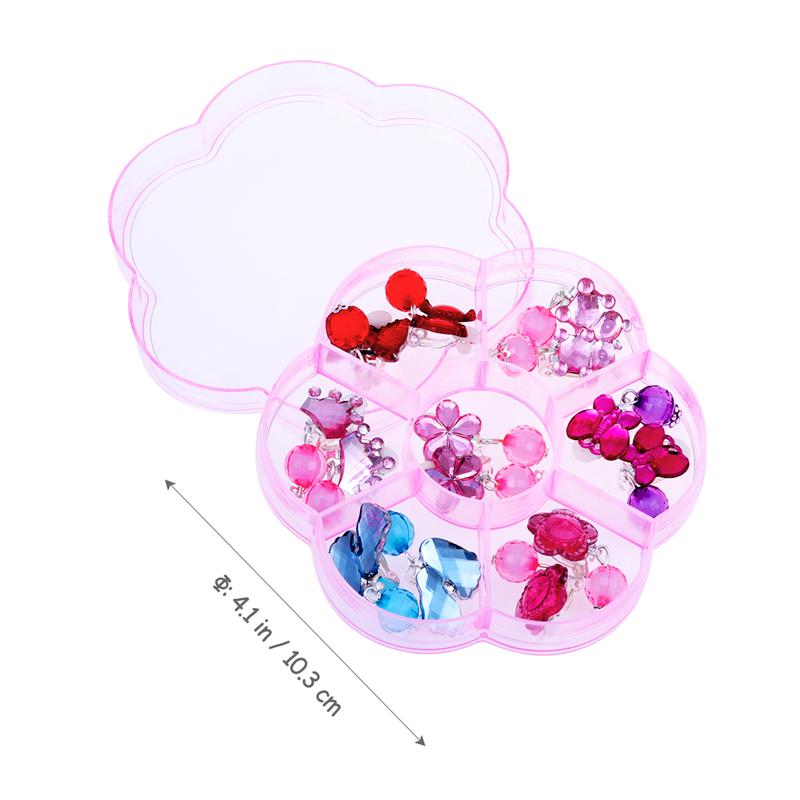 7Pair flower Earrings Christmas Ear Stud Clip Play Earrings Box Set Clip-On Jewelry Birthday Dress-Up For Girl Beauty Toys