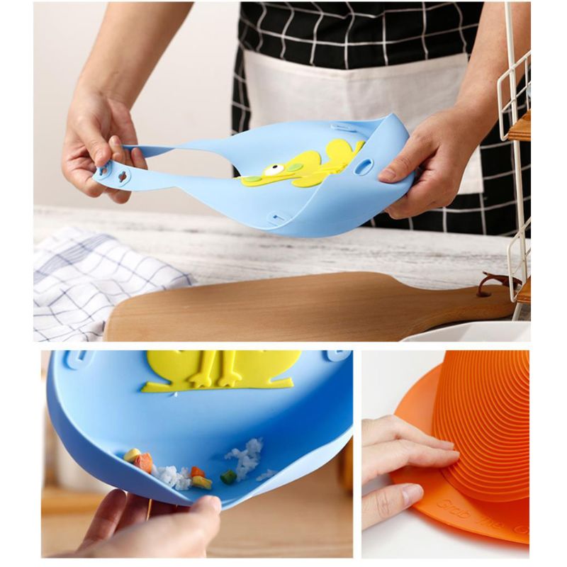 Cute Baby Bib Silicone Cartoon Waterproof Washable Infants Kids Rice Bibs