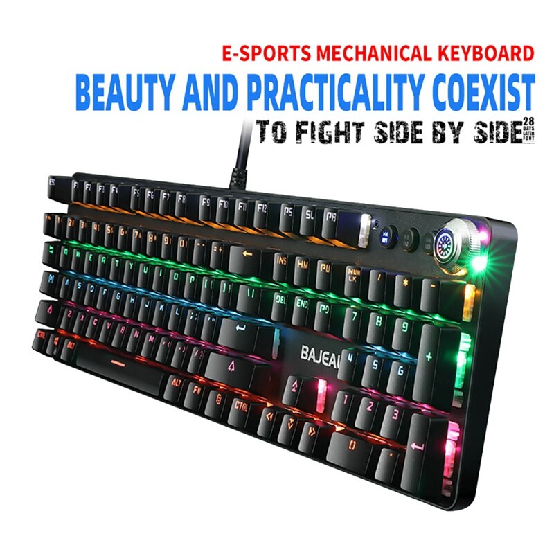 Bajeal 902 Rgb Mechanische Toetsenbord 104-Key Drijvende Mechanische Groene As Keycap Usb Bedrade Gaming Toetsenbord