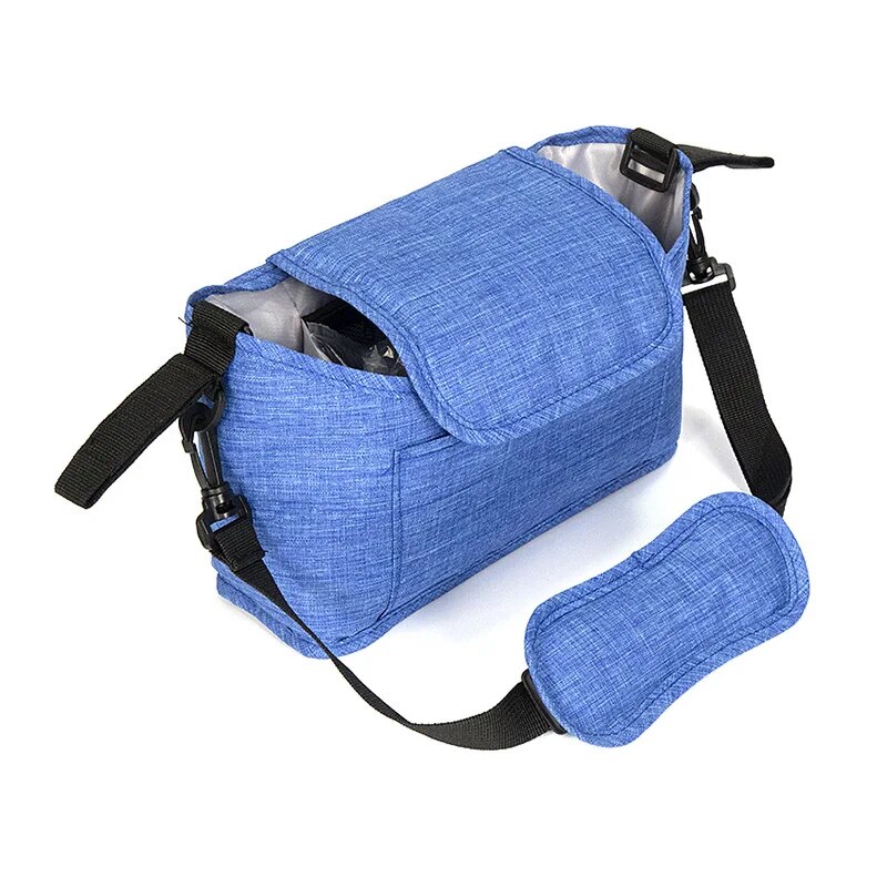 Saco de carrinho de bebê fralda múmia saco grande capacidade carrinho organizador suporte copo garrafa alimentação carrinho acessórios saco pendurado: Azul