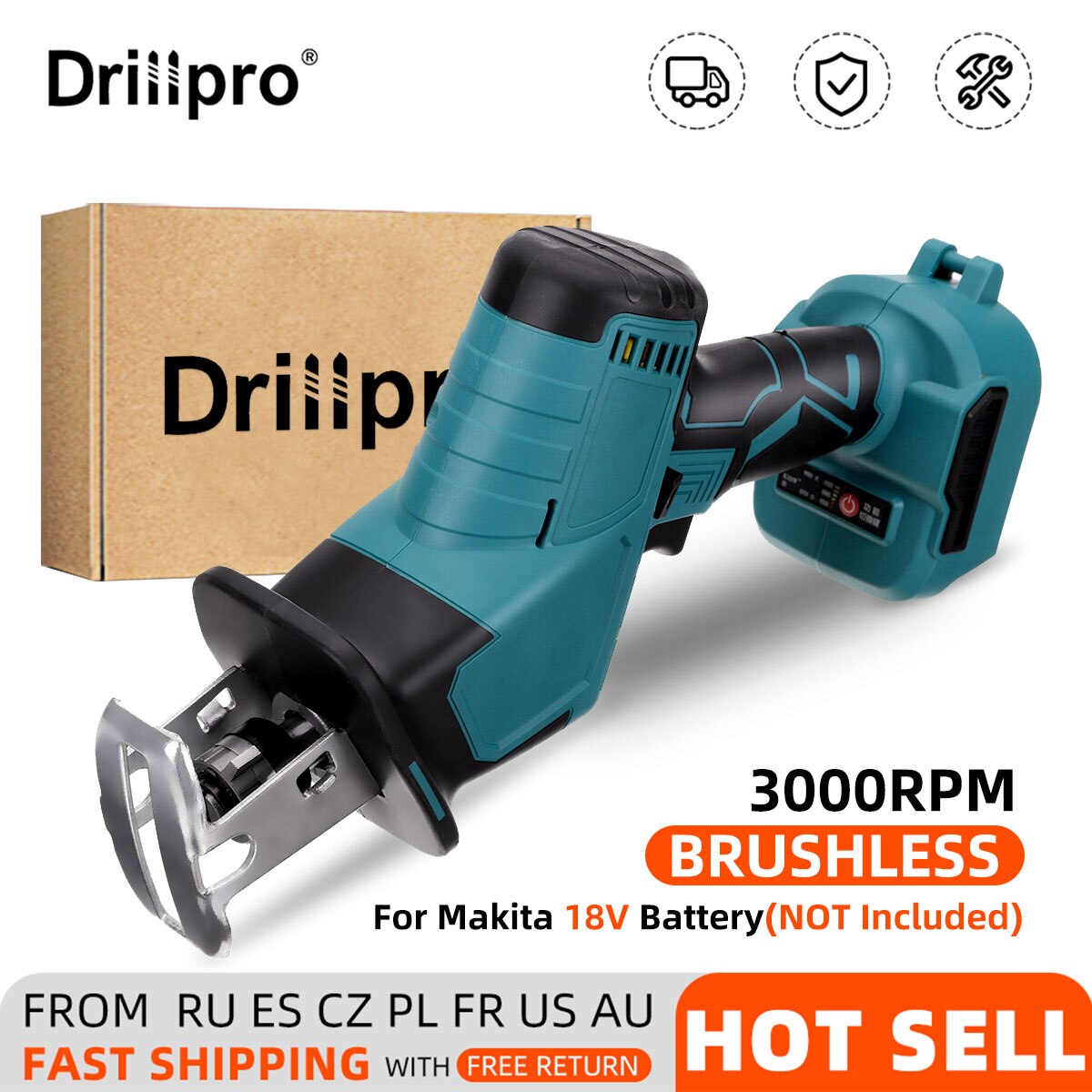 3000rpm Brushless Cordless Reciprocating Saw Electric Saw Metal Wood Cutting Machine Drillpro Power Tool for Makita 18V Battery