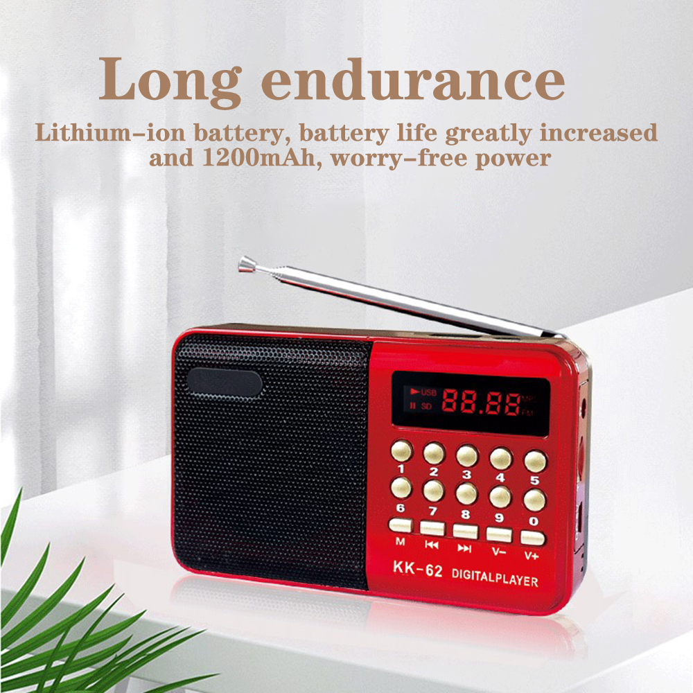 KK-62 Portable FM Radio Multifunction Handheld MP3 Full Band Radio Speaker LED Digital Display Support TF Card USB Drive