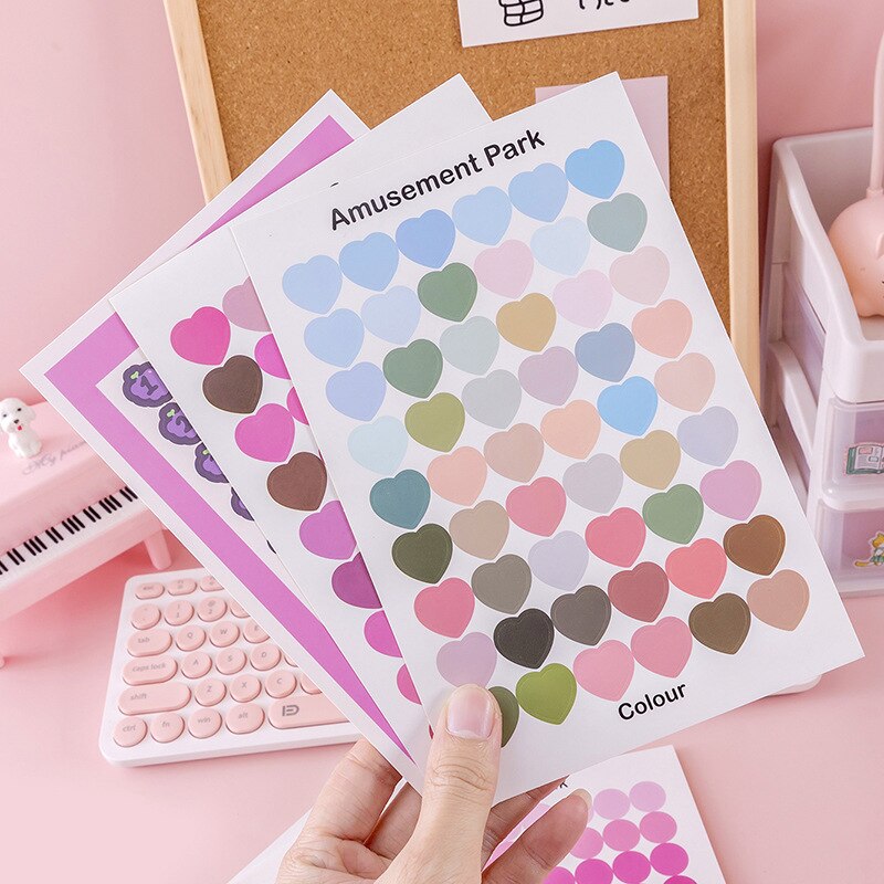 1 Sheet Cute Stationery Office School Supplies Kawaii Dot Heart Stickers Diary Scrapbook Decoration Adhesive Diary Album