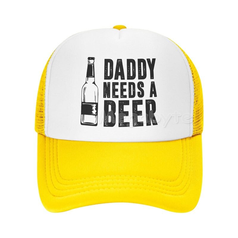 Daddy Behoeften Een Bier Trucker Hoed Grappig Bier Vader Vaderdag Hoeden: YELLOW