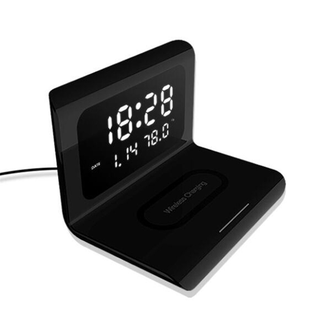 Digital Alarm Clock 2 in 1 Wireless Charger Fast Wireless Charging Dock Station Desk Clock Time Date Temperature Display