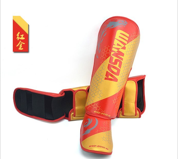 1 Paar Mma Boksen Scheenbeschermers Enkel Ondersteuning Mannen Vrouwen Kickboksen Apparatuur Karate Beschermers Sanda Muay Thai Legging: Rood / L