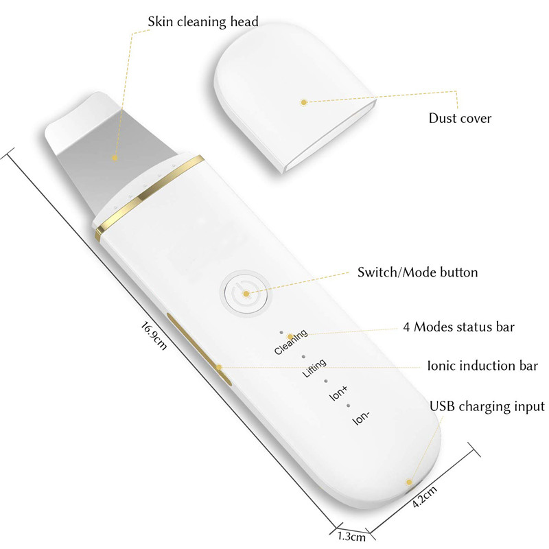 Depurador de piel Facial, exfoliante Facial ultrasónico, limpiador de piel, herramienta de exfoliación Facial, masajeador de piel, espátula con carga USB
