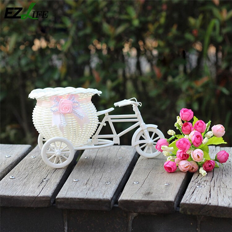 Cestas de flores artificiales de tejido de mimbre, decoración para bicicleta simulada hecha a mano, cesta de madera, jardinera de flores, Maceta de jardín de oficina Z5Z2