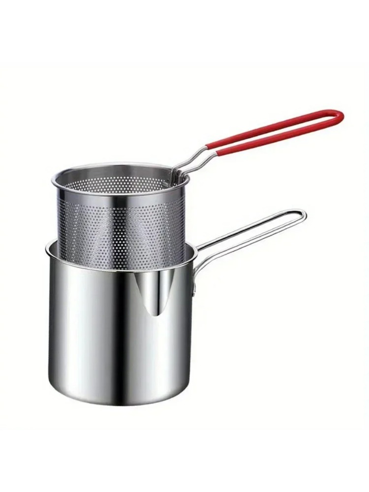 stainless steel fryer with French fries and chicken wings, household small oil pot with filter screen, Tianfu Luo pot