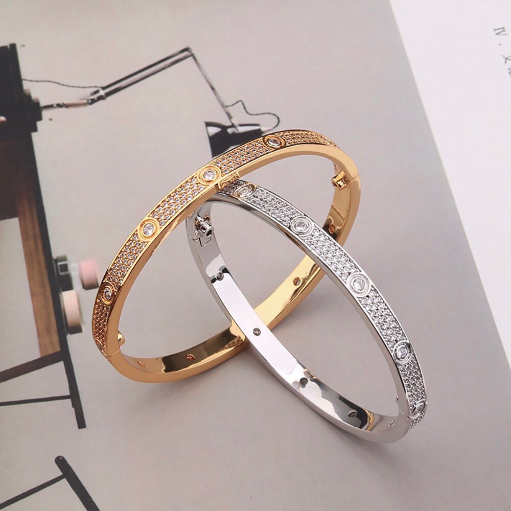 Mærke produkter skrue luksus til kvinder mænd armbånd zirkon indlagt guld fest stil par armbånd