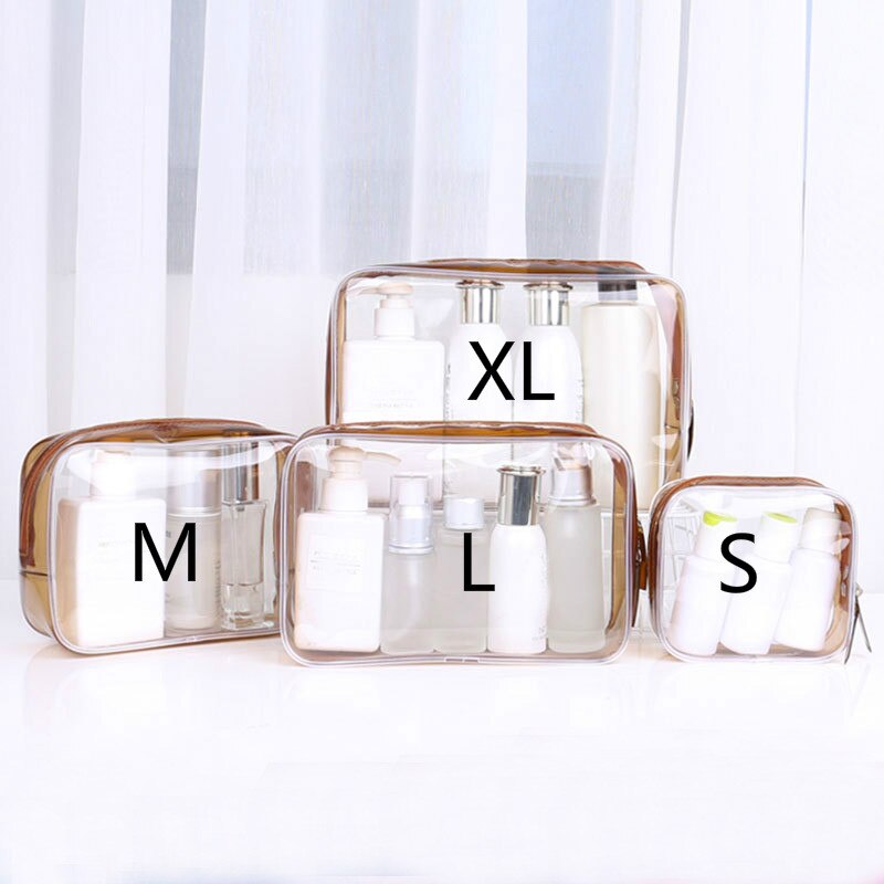 1PCS Women Travel Clear Makeup Bag Organizer Transparent PVC Cosmetic Bags Beauty Toiletry Make Up Pouch Wash Storage Bags: Brown / M