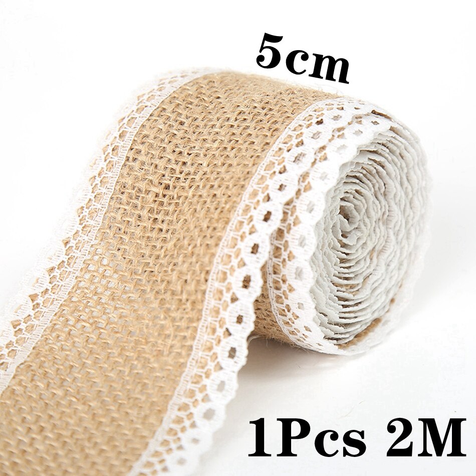 2M/Rolle Natürlichen Jahrgang Jute Leinwand Spitze Schleife Handwerk DIY NäHenne Jute Stoff wickeln Hochzeit Party Weihnachten hause Dekoration: B25 5cm 2Meter