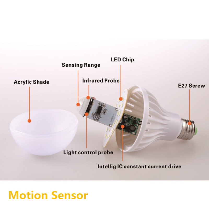 LATTUSO LED Bulb Motion Sensor Lamp 220V Led Bulb 9W E27 Sound+Light Auto Smart Led Infrared Body Lamp With Motion Sensor Lights