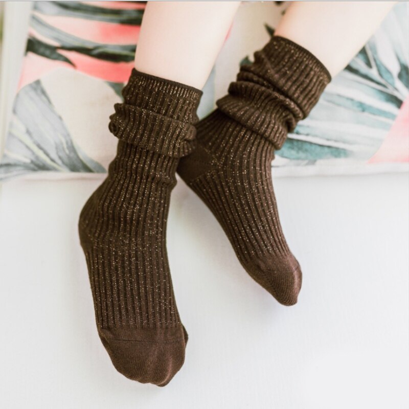 Chaussettes montantes pour enfants | Chaussettes d'hiver longues et chaudes, en coton, fil d'argent et blanc, pour petits garçons et petites filles: coffee / M