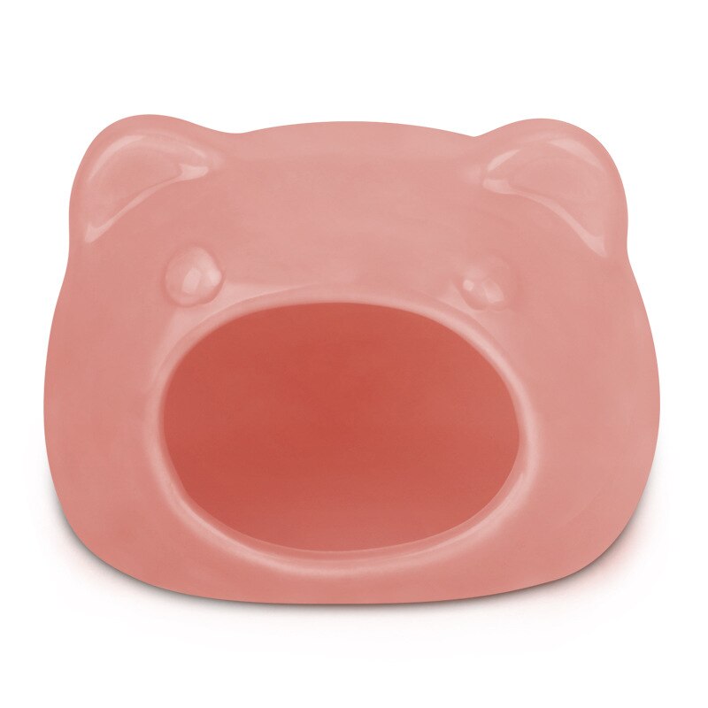 Casa de hámster, casa de cerámica para mascotas, casa para dormir, refrigeración, calor , Universal, duradero, bonita Imagen de gato, casas de Chinchilla: Pink ceramic / L
