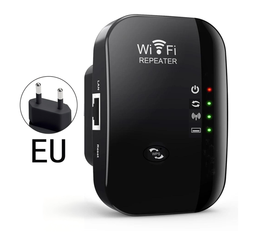 Wifi Repeater Wireless Signal Amplifier Extended Network Enhancer EU US Home Router 300m Thro: black