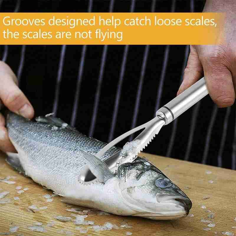 Stainless Steel Manual Fish Scale Fish Scraper Seafood Tool Planer Cleaner with Handle Fish Cleaning Tweezers Kitchen Gadgets