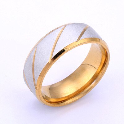 Anillo infinito de boda con patrón de ondas doradas para hombre y mujer, anillos de acero de titanio para pareja, joyería de compromiso,: 7 / Oro