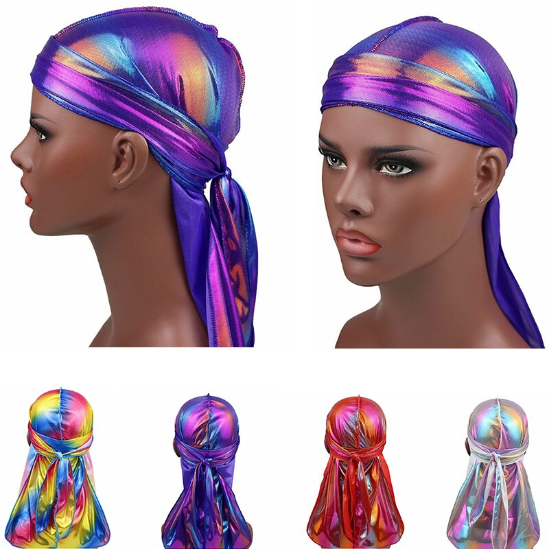 Gorros coloridos y sedosos con ondas para hombre, accesorios para el cabello, pañuelos de turbante para hombre