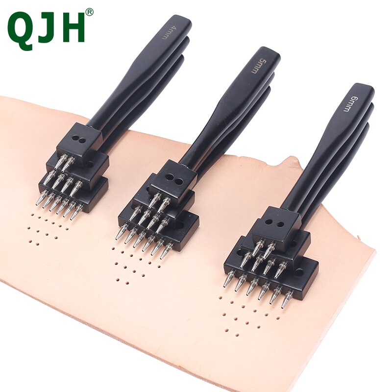 Leather Hole Punch Craft, Round Hole DIY Sewing Chisel Leather Working Tool, 4 5 6mm Spacing Leather Hole Punch, 2/4/6/Holes