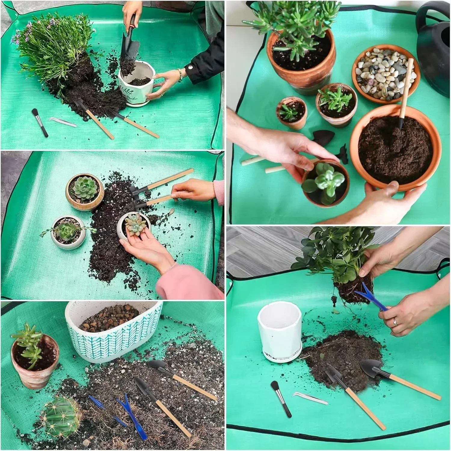 Estera para trasplante de plantas en maceta de jardín, estera para plantar, esteras plegables para plantas de interior, esteras cuadradas portátiles para jardinería, bandejas para macetas, macetas para plantas