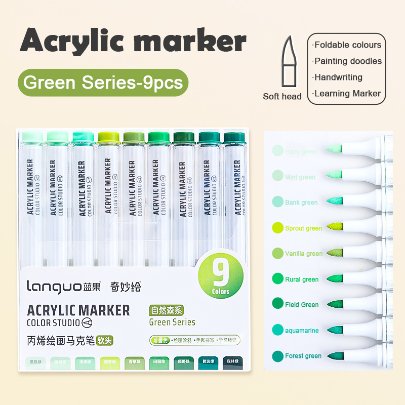 Languo-marcador de pintura acrílica de 9 colores, cabezal Flexible, colores brillantes para garabatos, dibujar, escribir a mano, suministros de arte, papelería: Lavanda