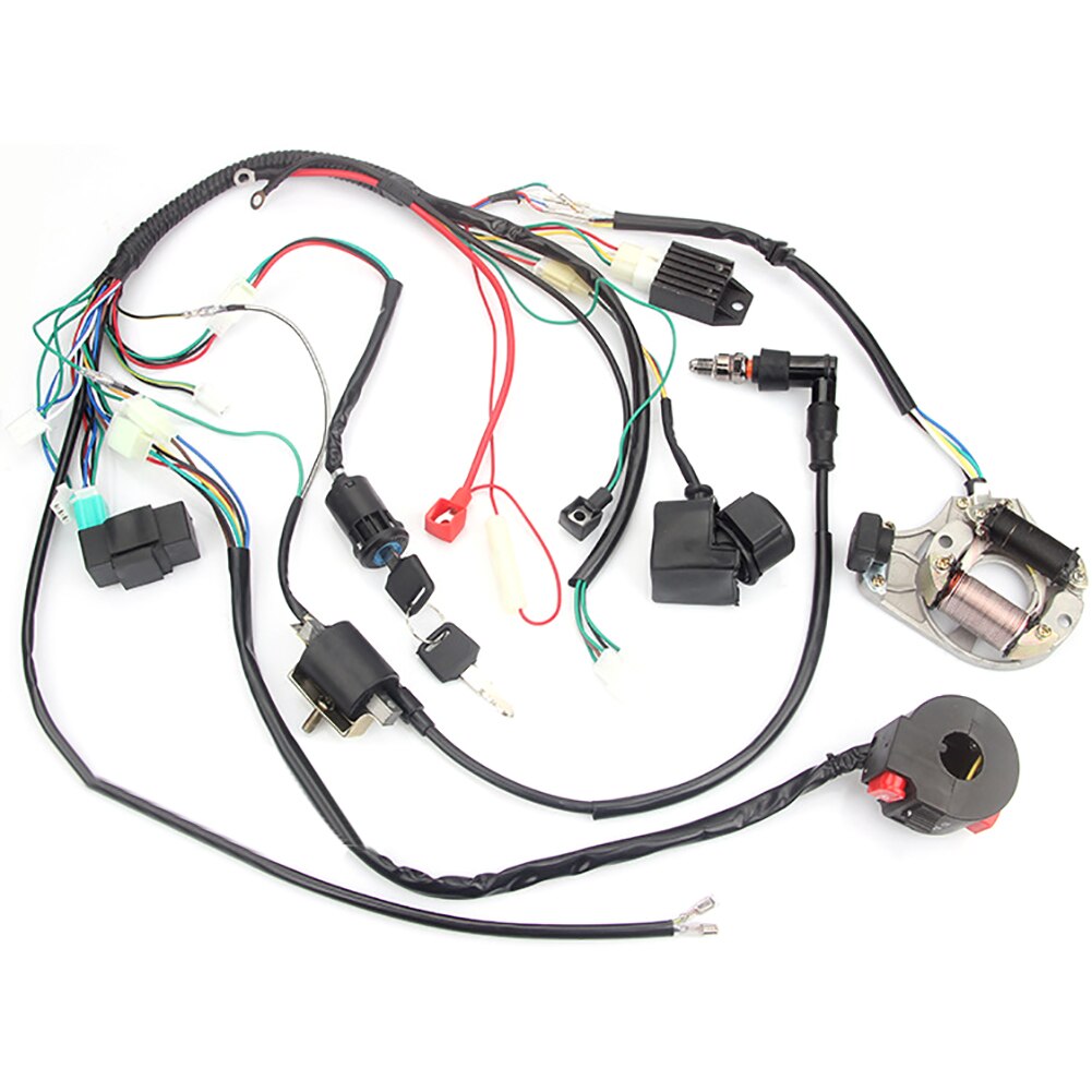 Arnés de cableado eléctrico para motocicleta, conjunto completo de 6 bobinas de estator CDI para ATV Quad Pit Bike Buggy Go Kart 50 70 90 110 125cc, 1 Juego