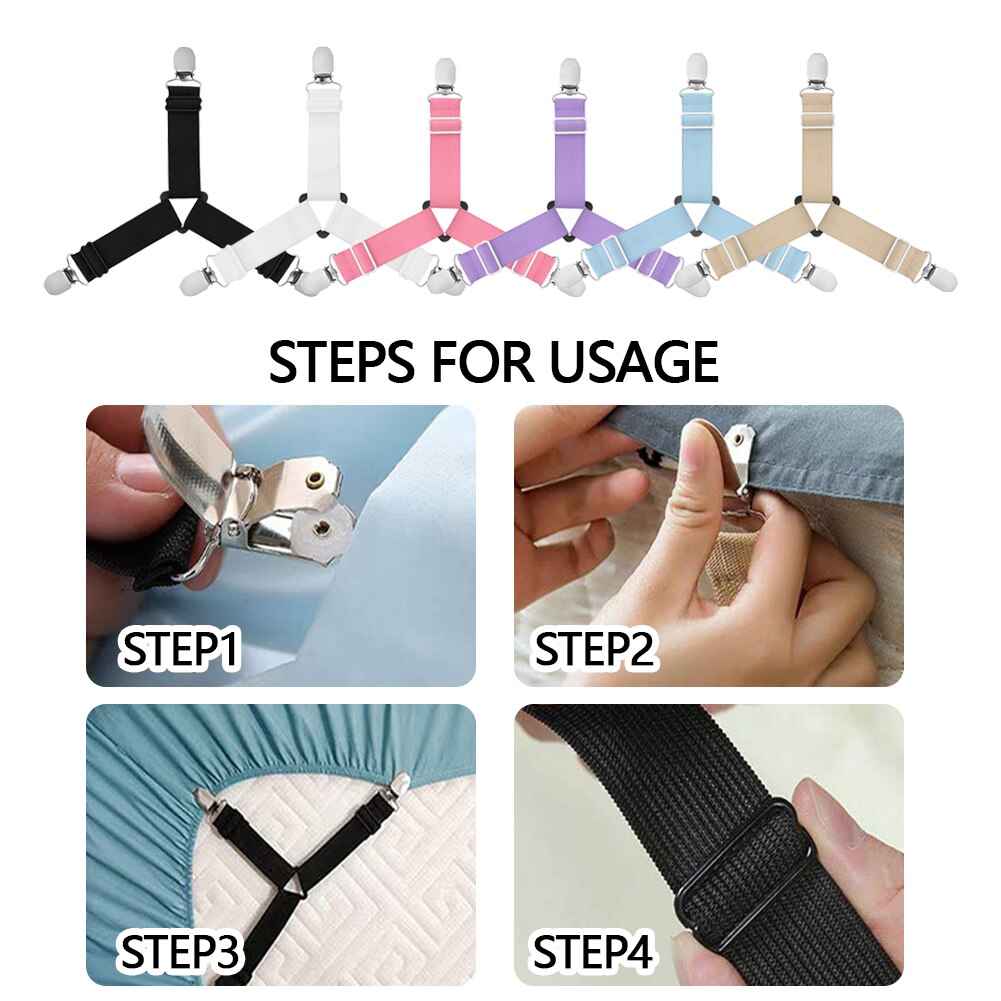1/4Pcs Grippers Suspender Cord Clasps Adjustable Elastic Mattress Cover Adjustable Bed Sheet Fastener Strap Home Organize Gadget