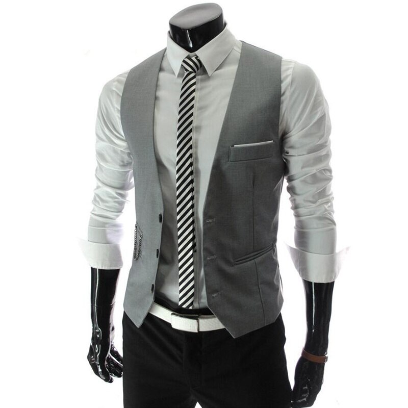 Mænds vest slim kjole blazer veste mandlig vest gilet homme ærmeløs formel business jakke vest mænd tøj chalecos para: Grå / L