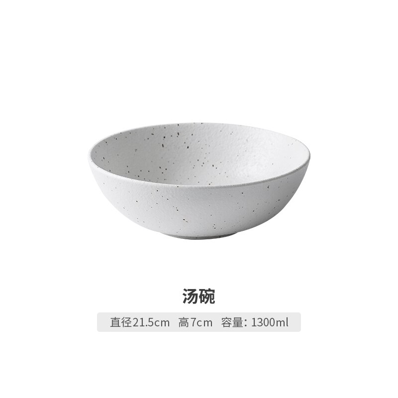 Japanese-style Tableware Set Bowls and Plates Round White Ink Point Dinner Plates Home Western Dishes Dinner Plates: Soup bowl