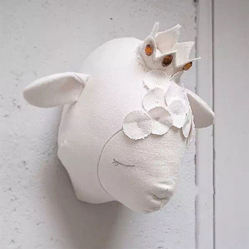INS nordique tête en peluche 3D têtes d'animaux en peluche éléphant cygne tête tenture murale décor pour pépinière enfants fille chambre décoration: Sheep